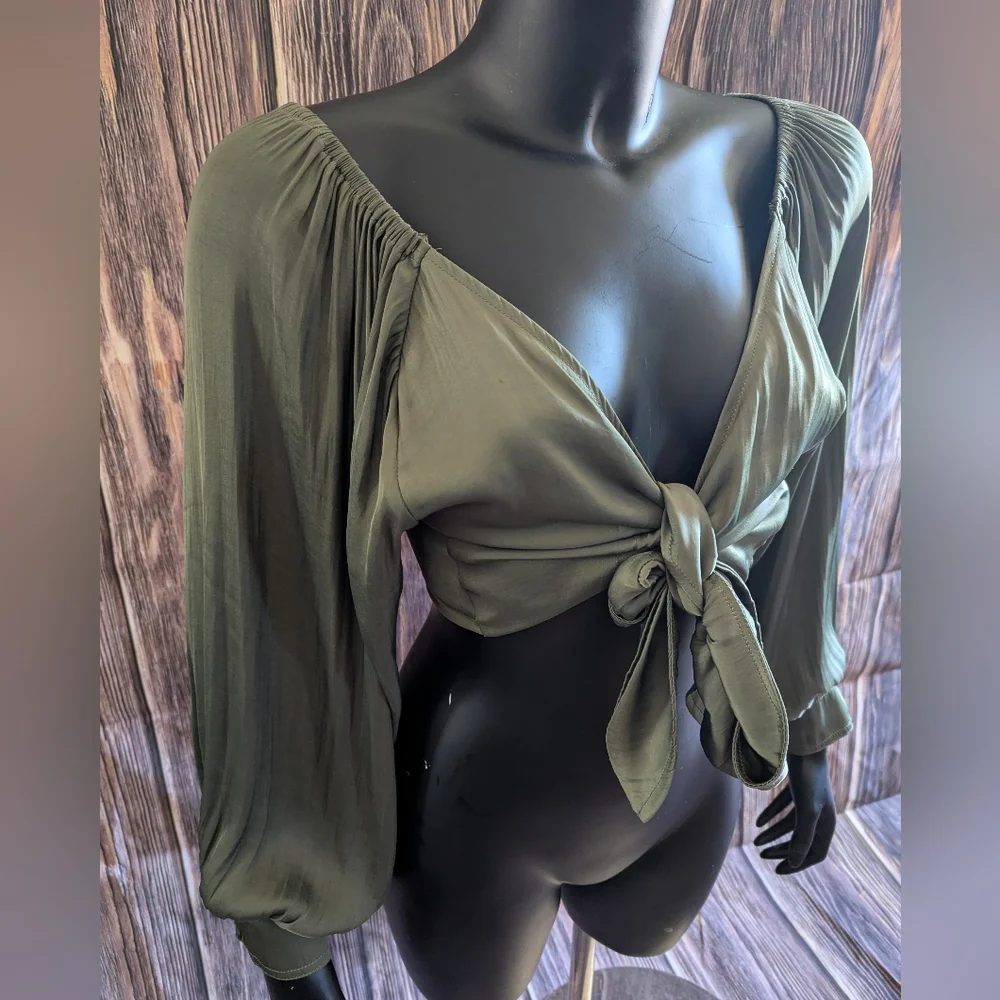 Reset By Jane Olive Green Tie-Front Blouse - Picture 2 of 8